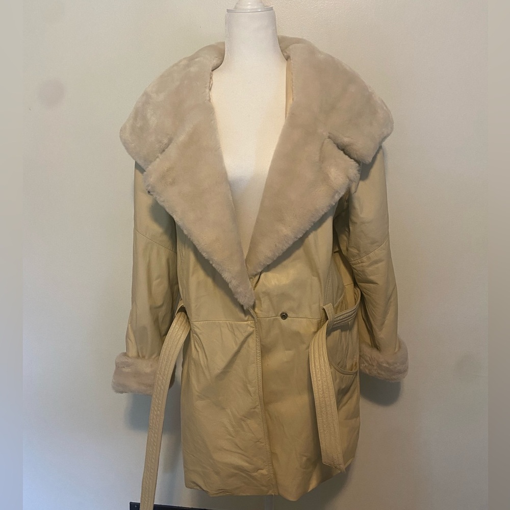 Wilsons Leather Cream Leather Jacket with Plush Lining